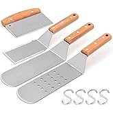 HaSteeL Metal Spatula Set of 4, Stainless Steel Griddle Spatula Tools Set with Wooden Riveted Handle, Professional Griddle Ac
