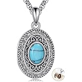 ONEFINITY Turquoise Locket Necklace that Holds Pictures 925 Sterling Silver Oval Filigree Pendant Necklace Turquoise Photo Memorial Jewelry Gifts for Women Men