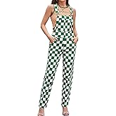 Bindefon Overalls for Women Checkered Pants Fashion Jumpsuits Stretchy Rompers Plaid Bib Coveralls