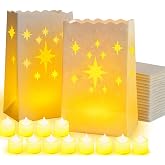 Btanadi Waterproof 50-Pack Luminaria Bags with LED Candles &ndash; Reusable White Plastic Luminaries for Outdoor, Christmas, Wedding &amp; Party Decorations