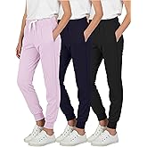 Real Essentials 3 Pack: Girls' Lounge Joggers Soft Athletic Performance Casual Sweatpants (Ages 7-16)