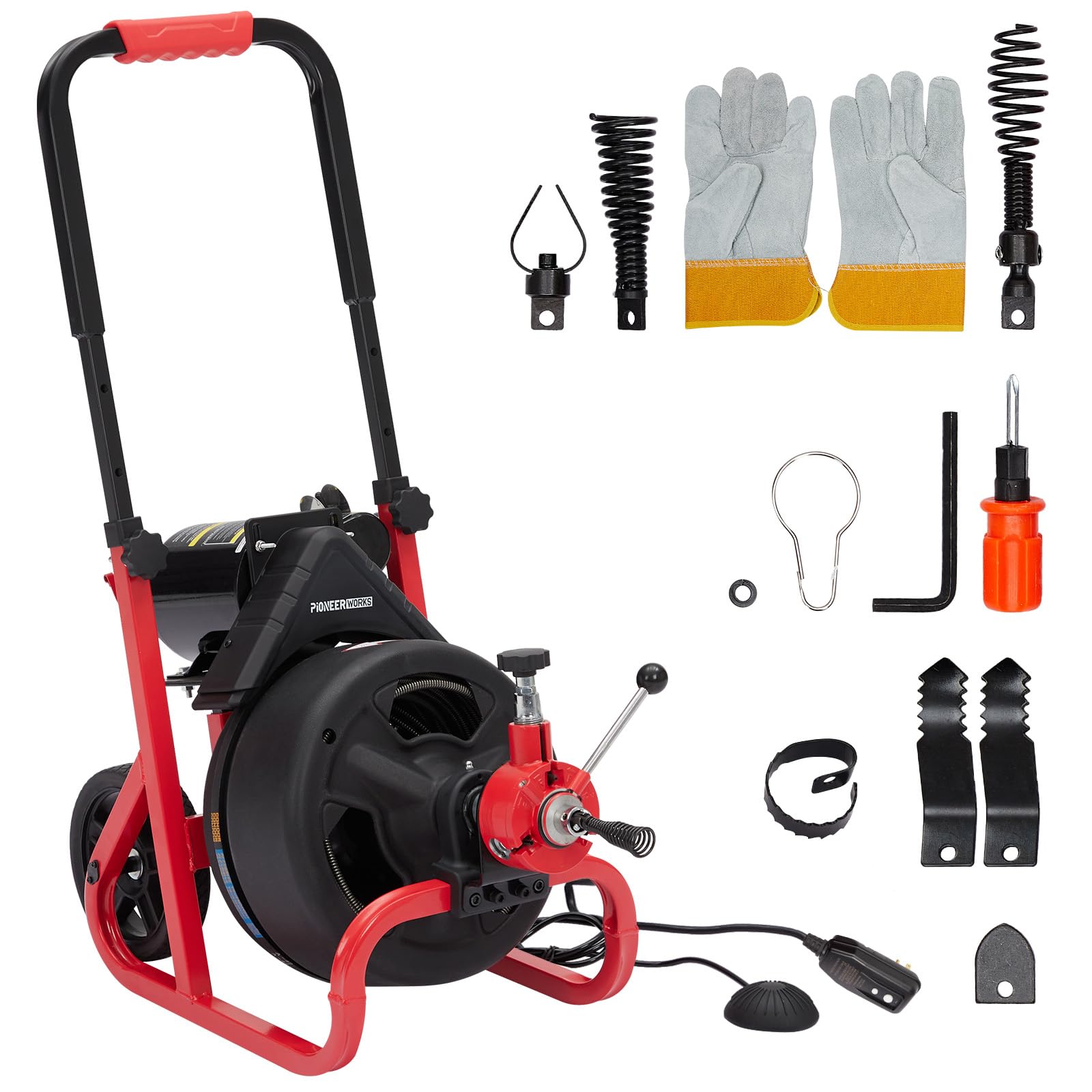 Photo 1 of 100Ft x 3/8 Inch Drain Cleaner Machine, 370w Electric Drain Auger Machine with Auto-Feed & 6 Cutters, Sewer Snake Auger with Wheels, for 1–4 Inch Pipes, Ideal for Home & Commercial Use