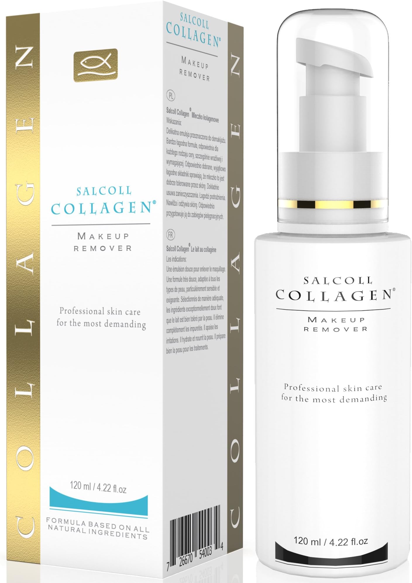 Salcoll Collagen Hydrating Marine Collagen Makeup Remover - For Removing Face, Eye, Lip Cosmetics, Facial Cleanser, Hypoallergenic, For All Skin Types, 120 ml. Bottle