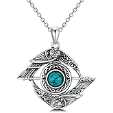 Reaii Natural Turquoise Crow Necklace for Women 925 Sterling Silver Crow Pendant Viking Odin Raven Pendant Necklace Celtic Crow Jewelry Gifts for Mom Wife