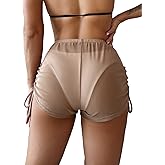 Falainetee Women's Drawstring Side Mesh Sheer Beach Summer Cover Up Shorts Bikini Bottoms