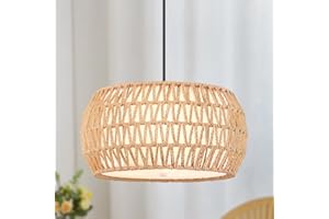 MEIXISUE Rattan Boho Farmhouse Chandeliers Light Fixture,3 Lights Coastal Natural Hand Woven Fabric Drum Pendant Light for Dining Room Kitchen Island Hallway Bedroom Entryway UL Listed