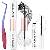 Miuffue 3 PCS Lash Kit Bond and Seal with Eyelash Tweezers Remover Kit | DIY Eyelash Glue and Lash Applicator Tool Cluster Glue Remover Fast Removal with No Residue