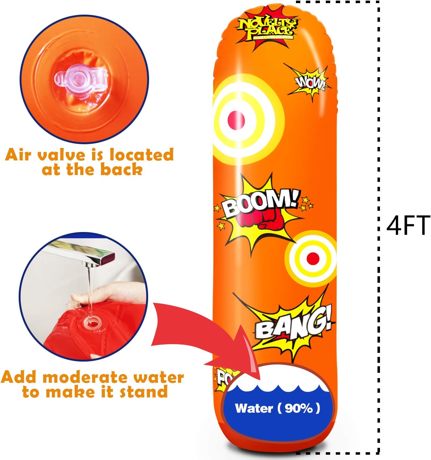 Novelty Place Kid's Inflatable Punching Bag - 4 Feet Tall Free Standing Socker Bopper Buddy - Hit & Bounce Back Air Bop Toy Fun for All Ages Boys Girls Kids Fitness & Stress Relief: Home & Kitchen