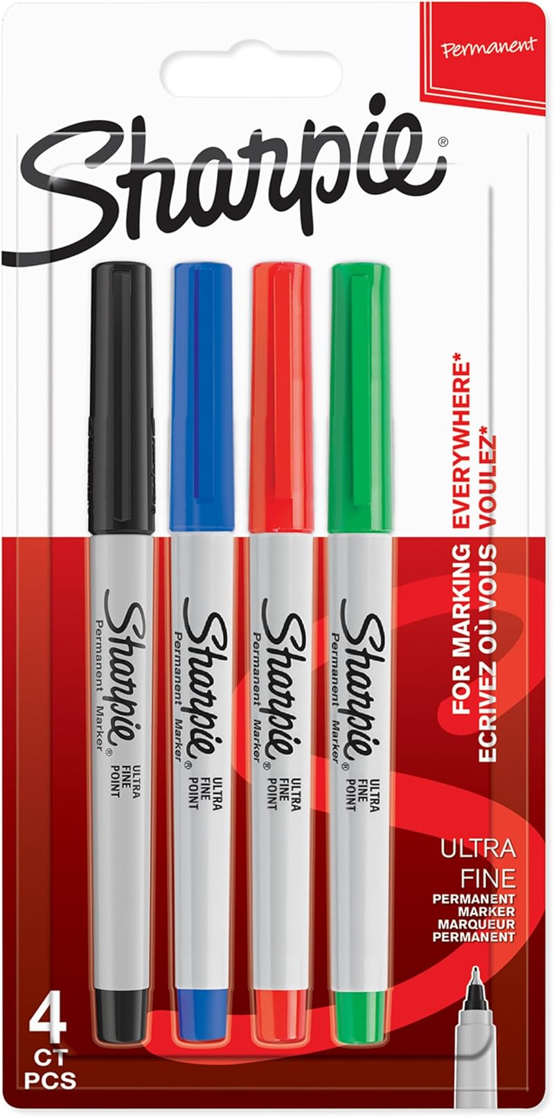 Sharpie Permanent Markers Ultra-Fine Point Assorted Colours 4 Count