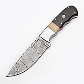 ColdLand Damascus Hunting Knife with sheath – 8.5 Inches Full Tang Fixed Blade Knife with Sheath | Buffalo Horn & Camel Born Handle | Skinning Knife for Picnic, EDC, Camping & Hiking