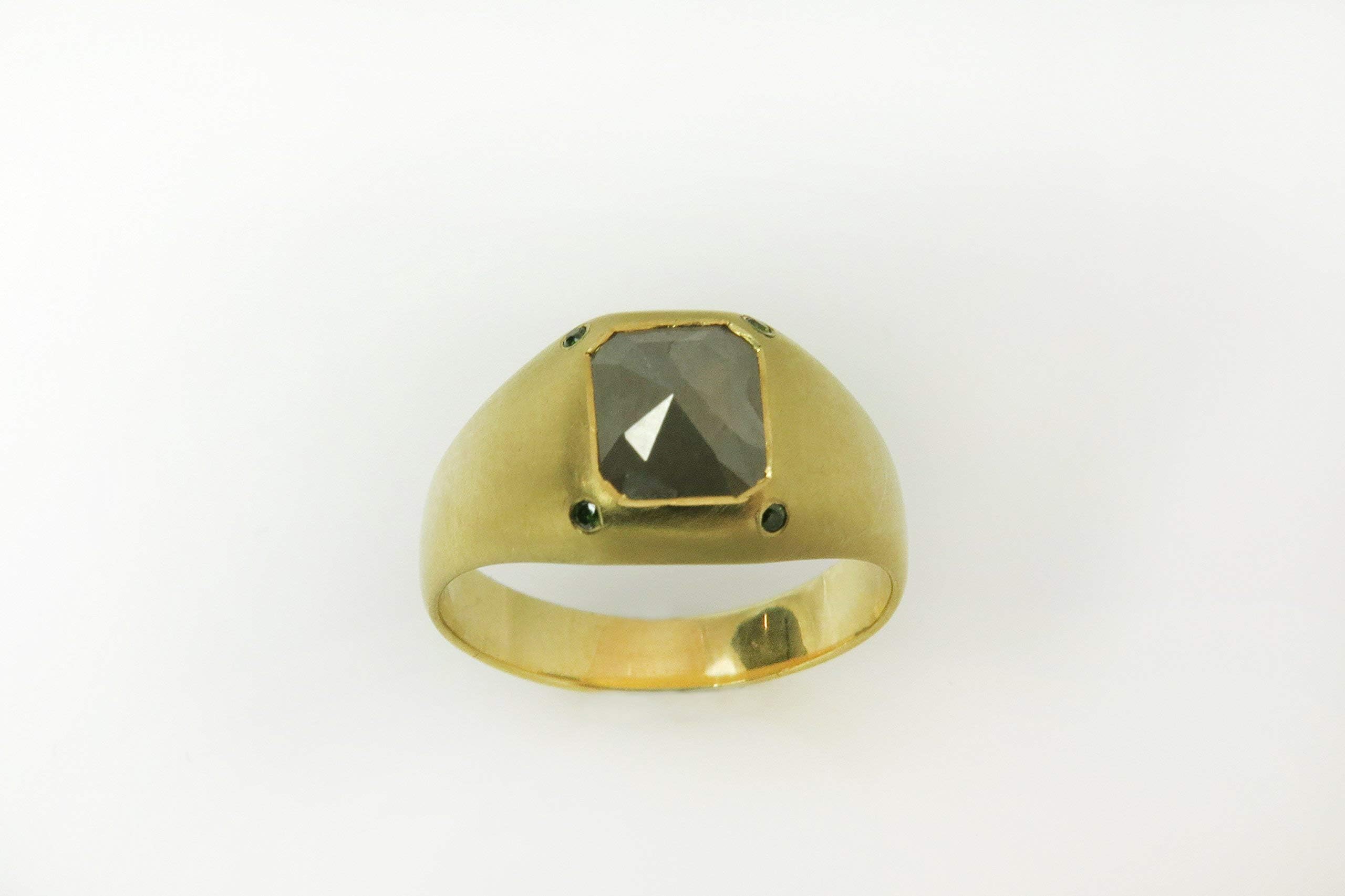 Signet Diamond Ring, Cocktail Statement Pinky Ring Made of Solid 18k Yellow, White or Rose Gold, Handmade Jewelry