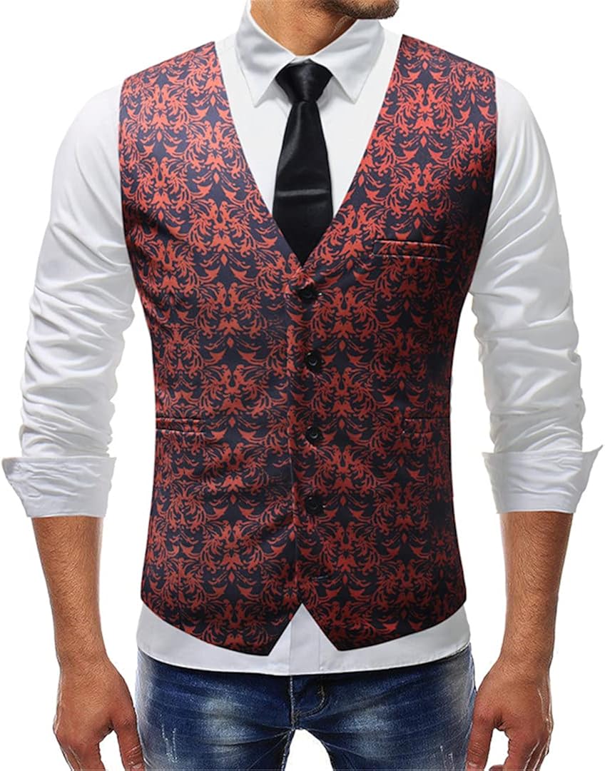Suit Vest Men's Floral Print Formal Wear Vest Slim Fitness Sleeveless