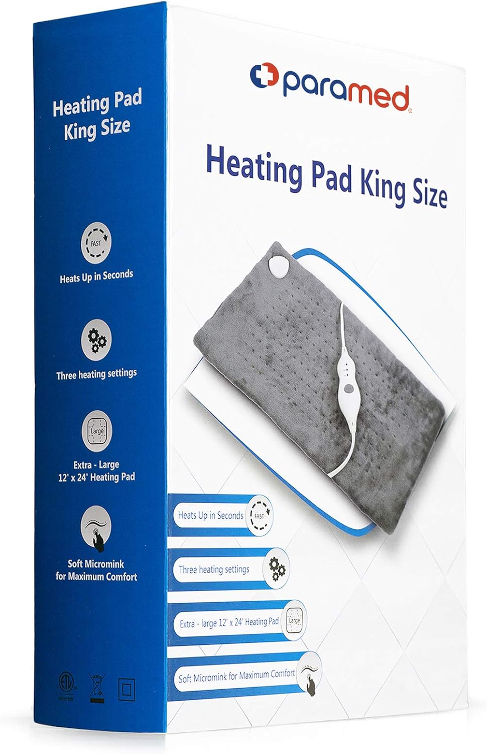 PARAMED XL King Size Heating Pad Extra Large 12” x 24”: Health & Personal Care