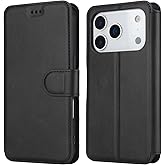 QLTYPRI Case for iPhone 17 Pro Max Premium PU Leather Simple Wallet Case Card Slots Kickstand Magnetic Closure Shockproof Flip Cover for iPhone 17 Pro Max 6.9 inches - Black