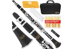 Lazarro B-flat Bb Clarinet with Case,11 Reeds,Care Kit and Many Extras (BLACK/SILVER KEYS)-150-BK-L
