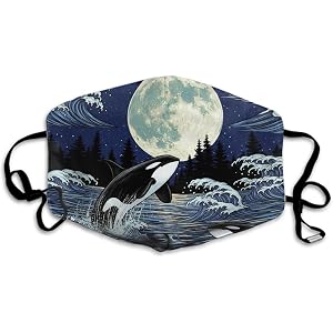 SVEFDOC Adult Reusable Protective Masks Scarf Anti Dust Windproof Face Nose Cover, Killer Whale Moon Orca Whales Mouth Decor