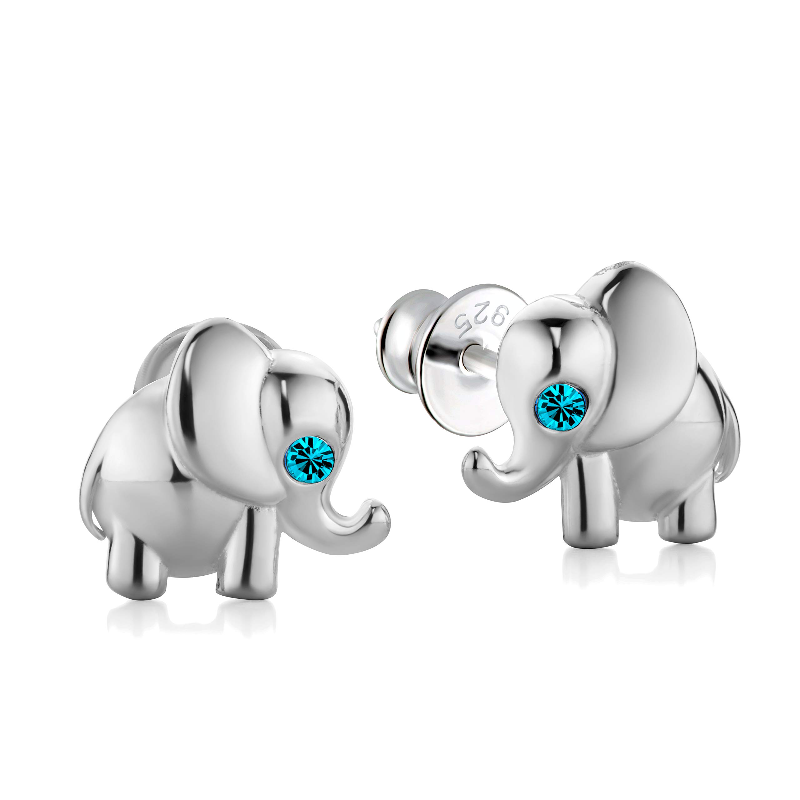 Butterfly Charming Sterling Silver Childrens Earrings With Elephant Design And Crystal Detail