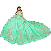 DXUOPL Glitter Tulle Quinceanera Dresses with Detachable Bow Luxury Tassel Sweet 15 16 Dress with Train Beaded Ball Gown