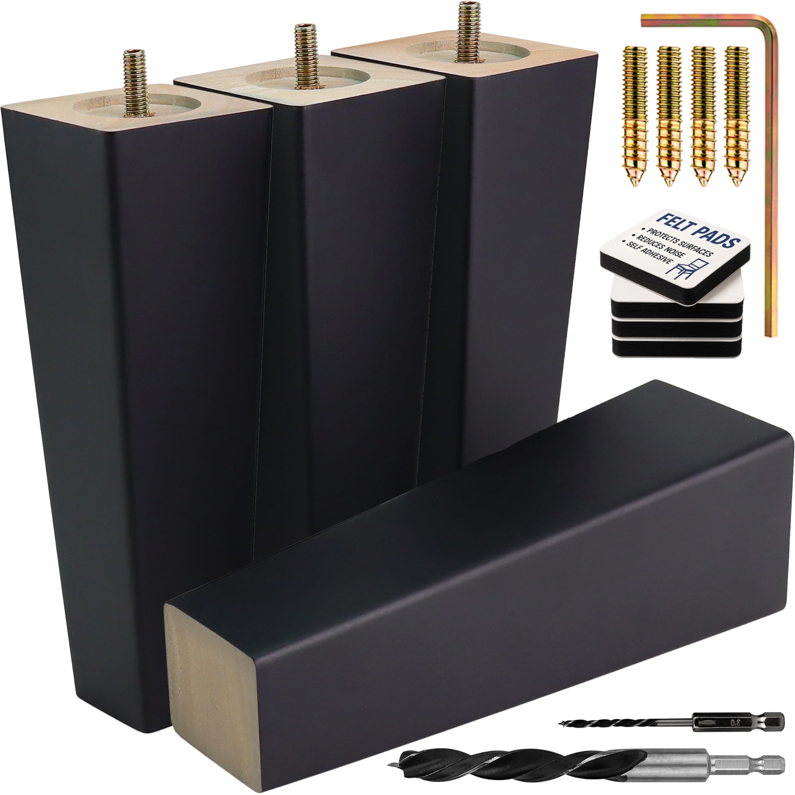 Photo 1 of Airy Abode Premium Black Square Furniture Legs (Full Install Kit) - Pick Your Size and Color