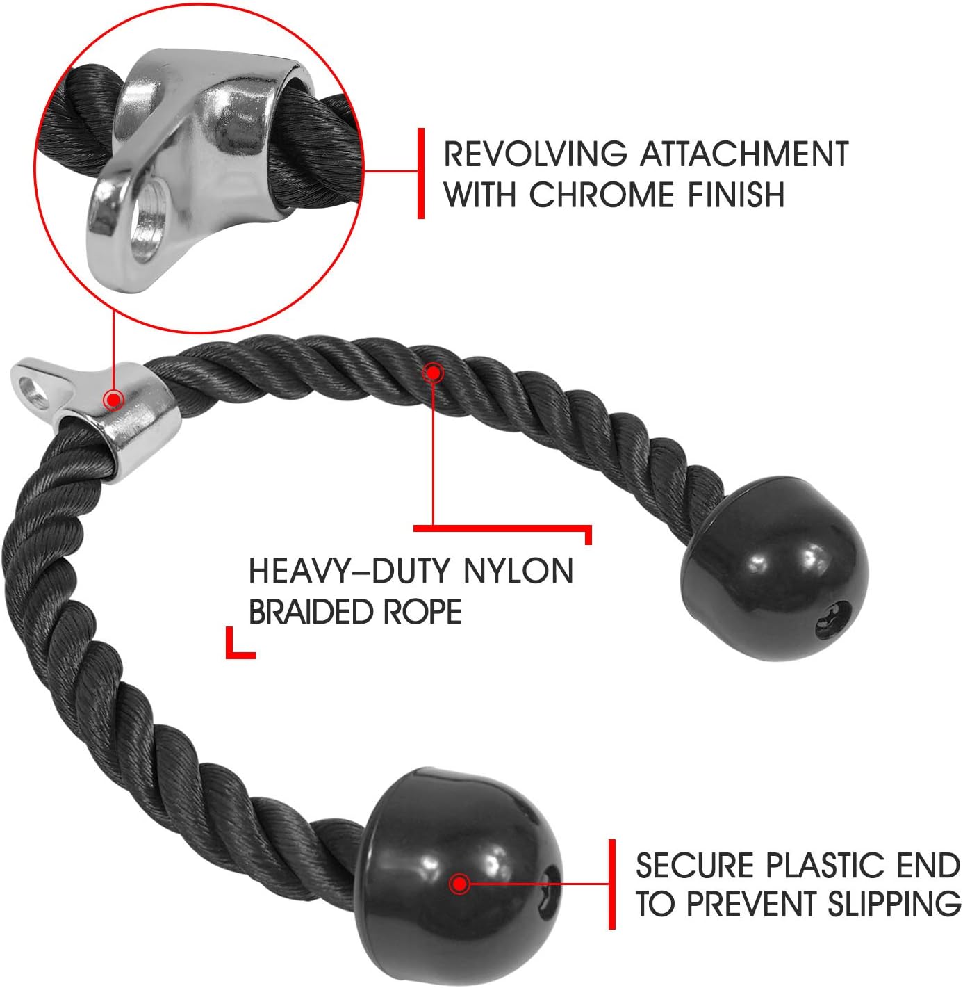 Yes4All Tricep Rope - Exercise Machine Attachment Press Down - 27" Rope Length : Sports & Outdoors