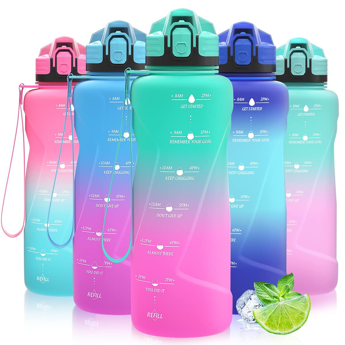 Coolfel Motivational Water Bottle with Time Markings, 1.5l 1l Sports Water Bottle 700ml 500ml Kids Water Bottles, BPA Free Tritan Leakproof Reusable Drink Bottle for Gym, School, Running