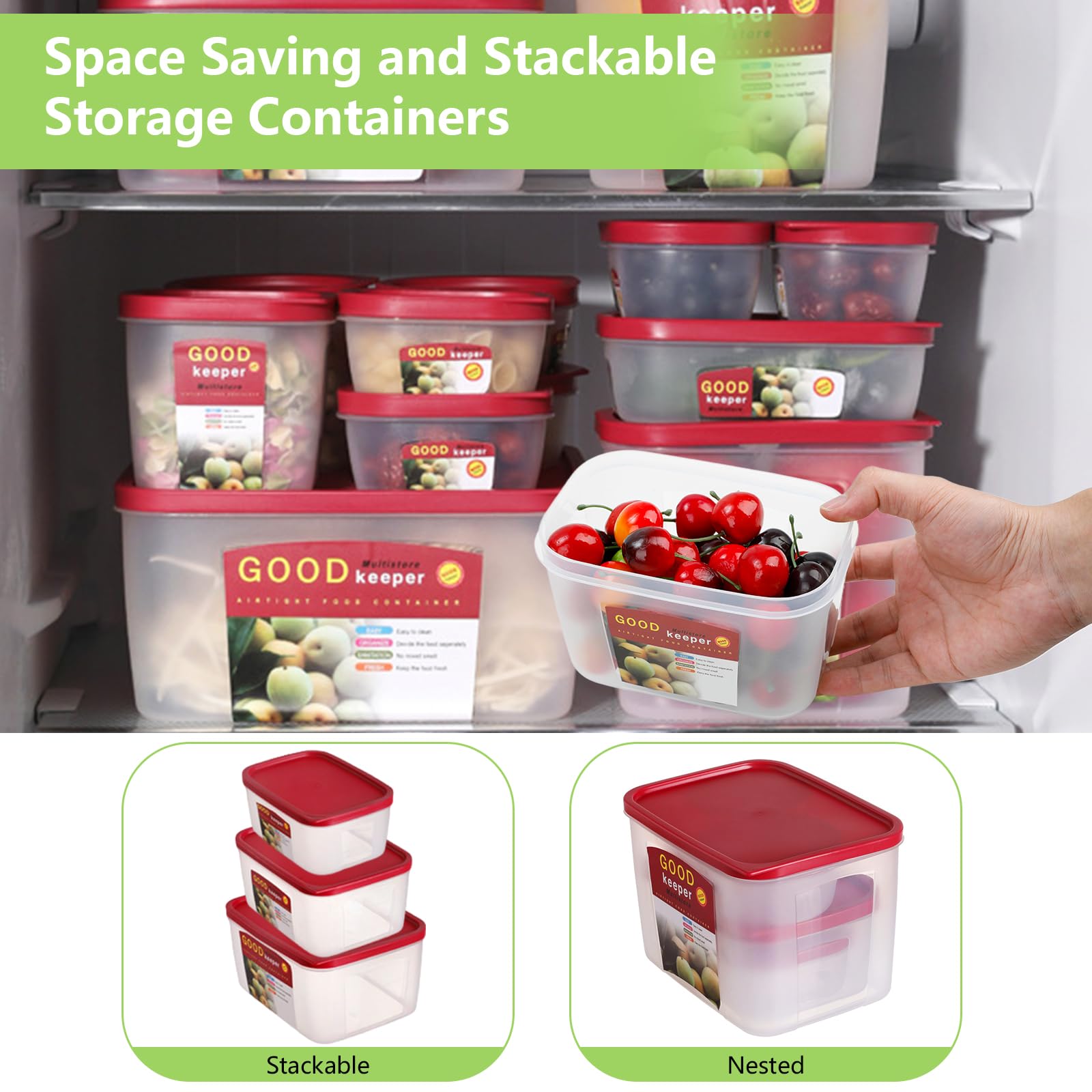 Cozary 5-teiliges PE Frischhalteboxen Set mit Deckel, Mikrowellen Gefriersicher, BPA-frei Food Container, Frischhaltedosen für Meal Prep, Vorratsdosen & Gefrierbehälter 3