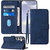 Moment Dextrad for Samsung Galaxy S24 Case Wallet,Card Holder Slots,Wrist Strap,TPU Interior Protective,Stand PU Leather Folio Flip Cases Cover S24 5G Phone 6.2 Inch (2024) (Blue)
