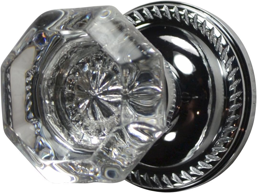 Providence Octagon Real Crystal Door Knob Set with Georgian Roped Rosettes in Polished Chrome (Double Sided Dummy)