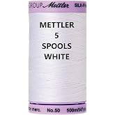 5 Pack Mettler Silk-Finish Solid Cotton Thread, 547 yd/500m, White&hellip;