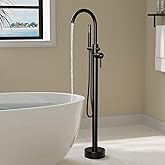 HAWKROWN Freestanding Bathtub Faucet, Floor Mount Bathtub Faucet with 2 Water Outlet Modes, Swivel Gooseneck Spout with Hand Shower, Brass Single Handle Tub filler, Max Flow Rate 7.4 GPM, Matte Black