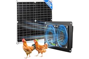 QCBF Chicken coop Solar Fan, 20W Solar Panel IP67 Waterproof, high Speed, for Greenhouse, Windows, Chicken coop, pet House, Outdoor, with Power Cord, Easy to Install Solar Fan