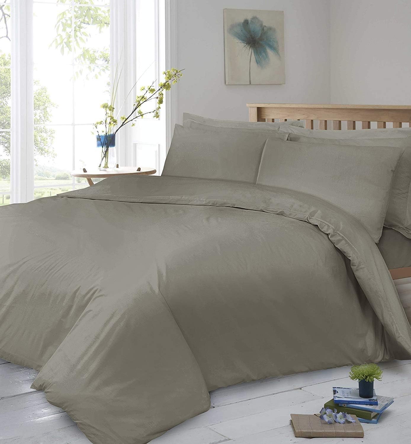 Divine Textiles 400 Thread Deep Fitted Bed Sheets 30cm/12 Inches Pure Natural Egyptian Cotton, Double - Grey