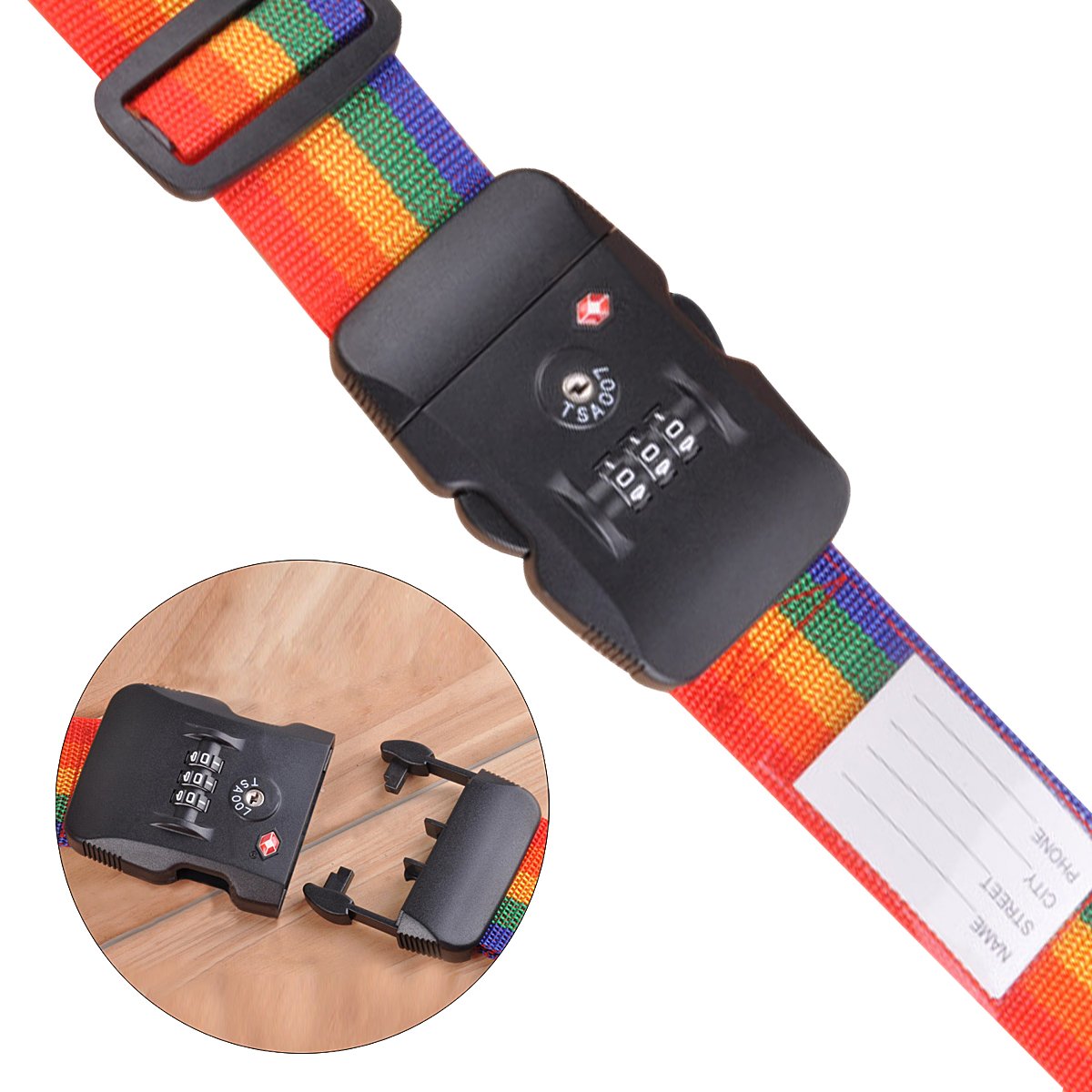 Geekdigg TSA 3dial Travel Luggage Strap Lock Adjustable Suitcase Belt