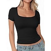 YOGINGO Womens Basic Square Neck Short Sleeve T Shirt Slim Fit Tee 2025 Summer Y2k Going Out Crop Tops Tight Sexy Shirts