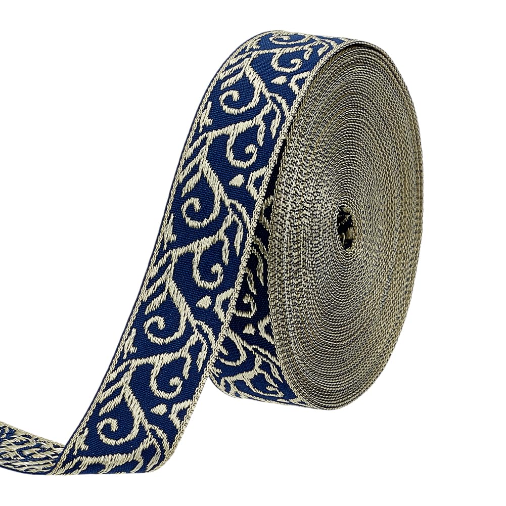 Photo 1 of PH PandaHall 10 Yards Jacquard Ribbon 3/4 inch Blue Embroidery Jacquard Trim Ethnic Woven Trim Vintage Floral Jacquard Ribbon for Sewing Clothing Handmade Bag Decoration