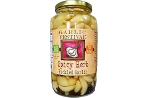 Garlic Festival Foods Spicy Herb Pickled Garlic Cloves in a Jar - Spicy Herb Pickled Garlic - Fresh Garlic Cloves for Cooking - Freshly Made - Subtly Infused, Pre-Prepared Garlic - Net Wt. 32 oz.