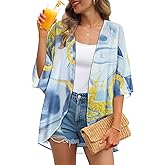 Womens Kimono Cardigans Beach Cover ups Swimwear Puff Sleeve Loose Casual Summer Tops