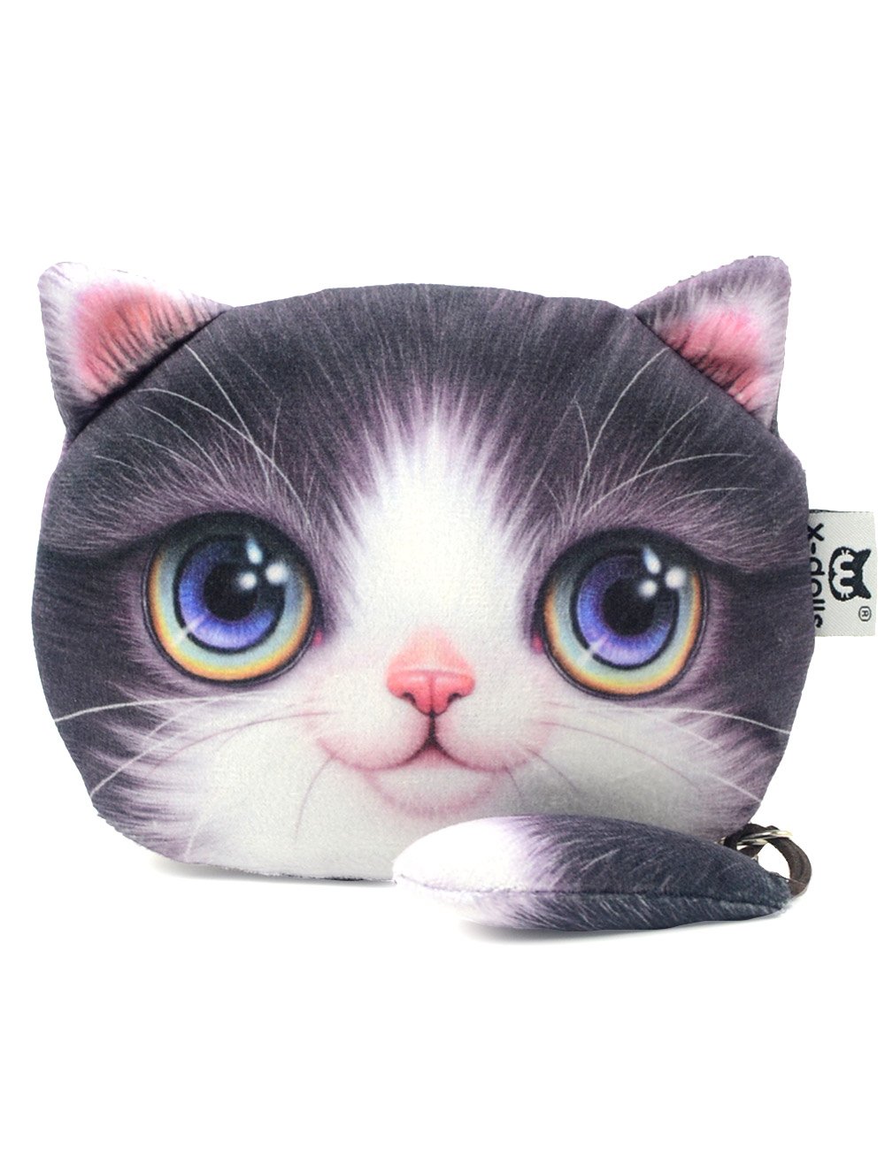 POPUCT Cute Lifelike 3D Cat Face Bag Zipper Case Coin Money Wallet (A)