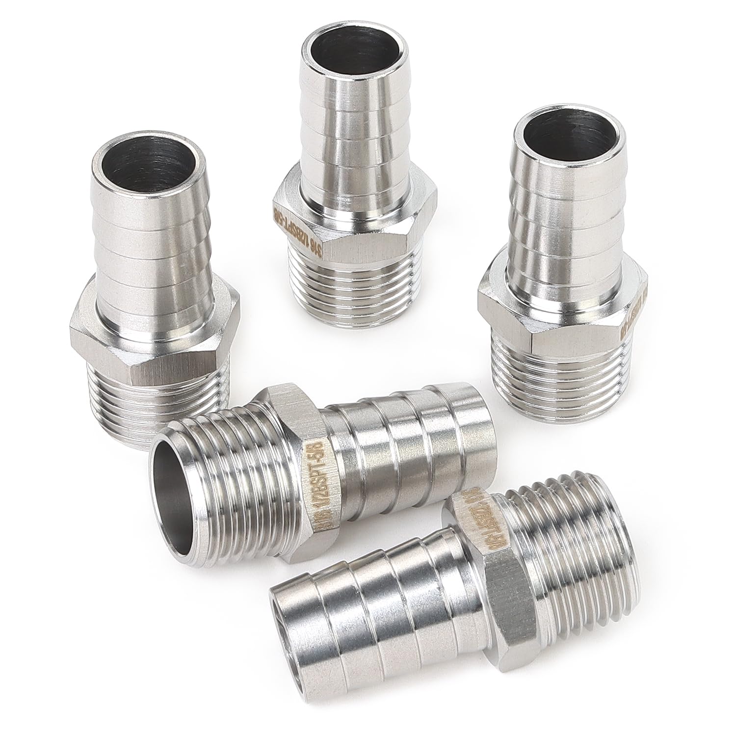 LTWFITTING Stainless Steel 316 Barbed Fitting Connector 1/2-Inch Male BSPT x 5/8-Inch(16mm) Hose Barb Fuel Gas (Pack of 5)