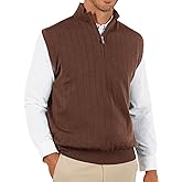 Runcati Mens Quarter Zip Sweater Vest Stand Collar Sleeveless Pullover Sweaters Slim Fit Knitted Golf Vest