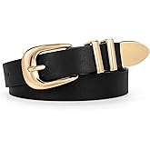 WERFORU Women Leather Belt Fashion Leather Waist Belt for Pants Jean Ladies Western Belt with Gold/Silver Buckle