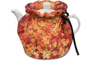 Yewattles Tea Cozy Scratch Dust Proof Insulated Teapot Cover, Keep Teapot Warm Durable Breakfast Tea Cozy Cute Fall Vintage Maple Leaf Pattern Decor