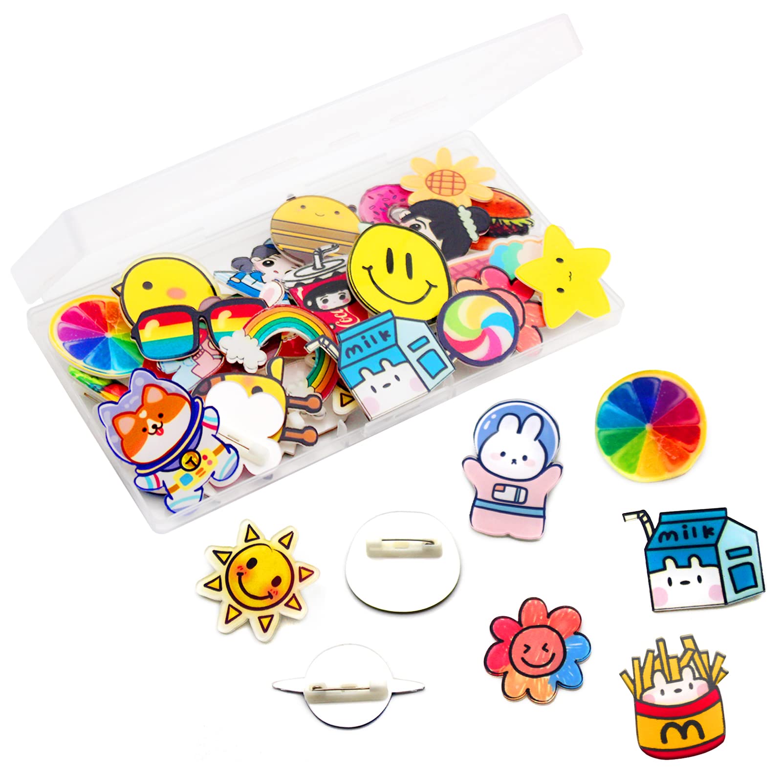 Cinvo 40 Pcs Acrylic Pin Bulk Decoration Cute Cartoon Lapel Pin Set Locking Backs Brooch Badge for Backpack Bags Clothing Jackets Hats Caps DIY Crafts(40 Assorted Styles)