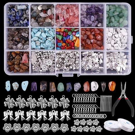 Lots 15 Mixed Colors Gemstone Chips Beads for Jewelry Making Bracelet DIY