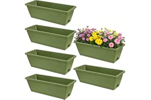 LEXININ 6 Pack 17 Inch Green Plastic Rectangular Window Planter Box, Window Vegetable Planter Box with Trays, Rectangular Flo
