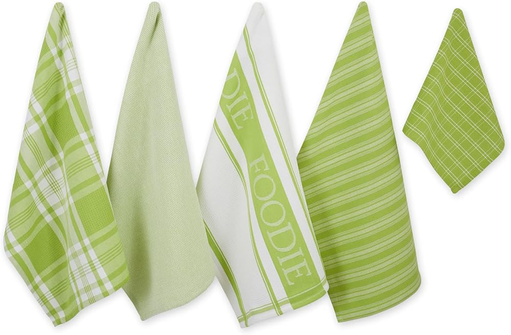 DII Foodie Kitchen Dish Towels & Dish Cloths Set Lime Green Ultra Absorbent 5pc