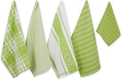 DII Foodie Kitchen Dish Towels & Dish Cloths Set Lime Green Ultra Absorbent 5pc