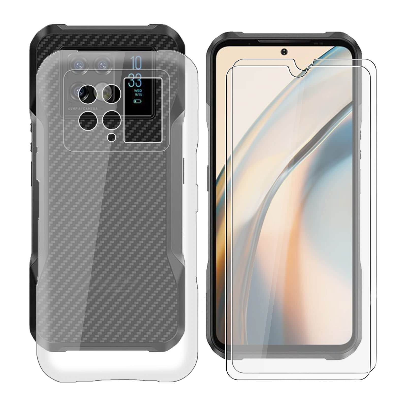 KJYF Case for Doogee V20 5G with 2 Pieces Tempered Glass Screen Protector, Ultra Thin Soft TPU Silicone Case Shockproof Cover for Doogee V20 5G (6.43") - Transparent