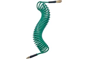 SYXQT Polyurethane(PU) Recoil Air Hose 1/4-Inch x 25FT Long,with Bend Restrictor, 1/4" Industrial Quick Coupler and Plug, Green