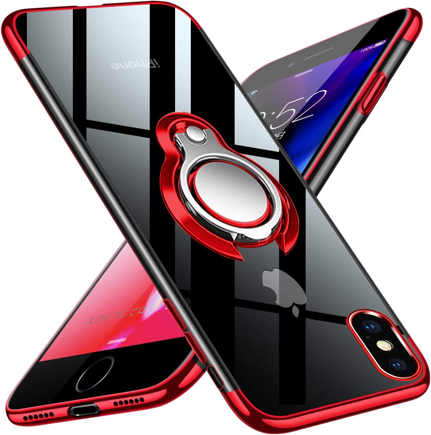kadixini iPhone XS Max Case,Crystal Clear with 360 Degree Magnetic Ring Holder Kickstand, Magnet Car Holder Cover for iPhone XS Max Red